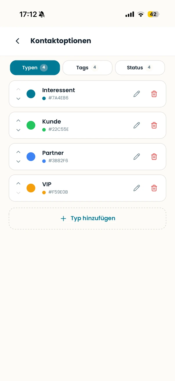 Customisable contact types in Amplexio