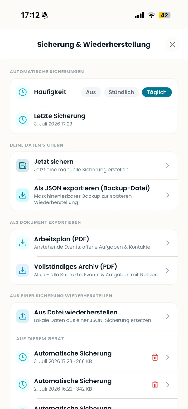 Backup and export of your data in Amplexio